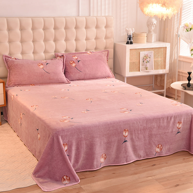 Sheet Sets Flannel Floral Printed Wrinkle Resistant Super Soft Breathable Bed Sheet Set