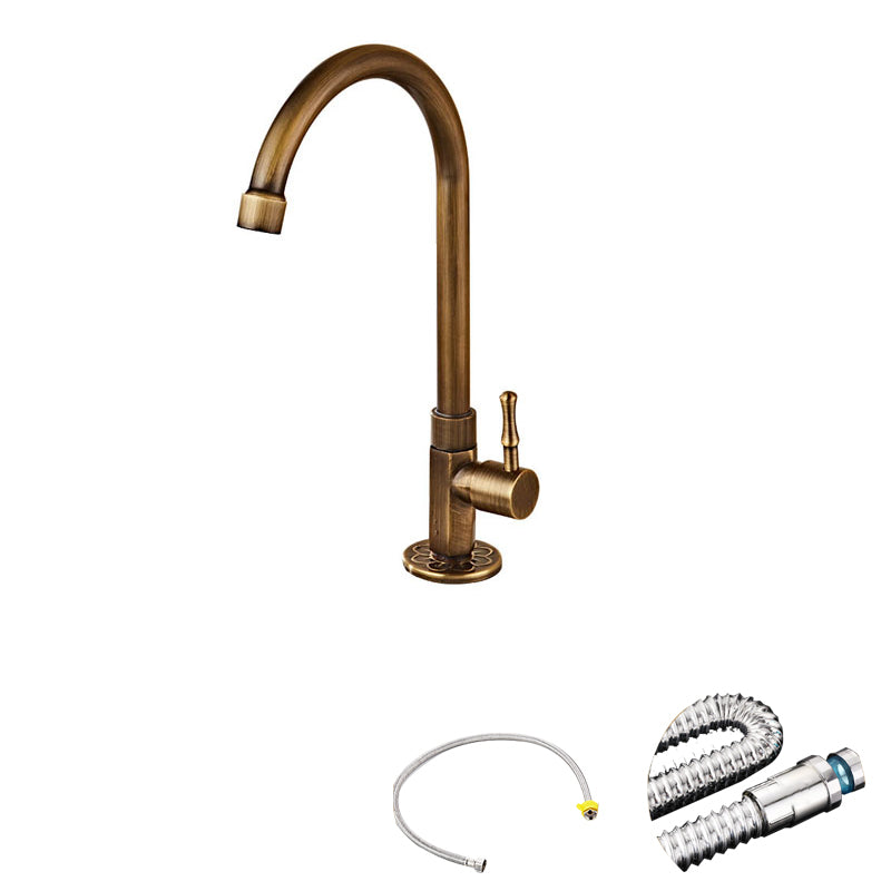 Traditional Kitchen Faucet Copper Gooseneck Gold Single Handle Standard Kitchen Faucets