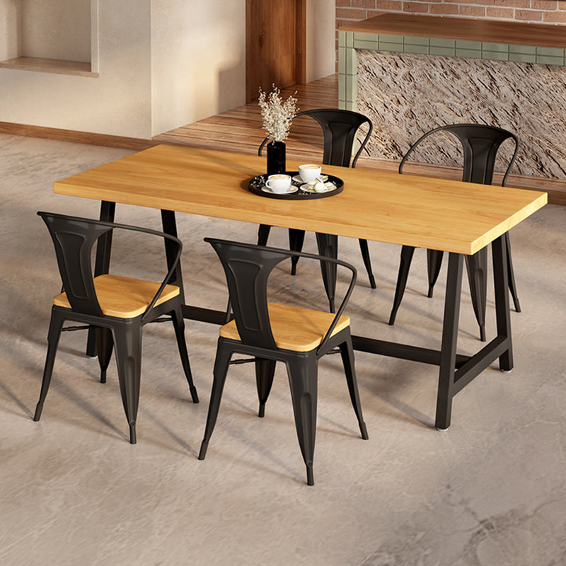 Industrial Rectangle Dining Table Set 1/2/3/5 Pieces with Metal Base Kitchen Furniture Set