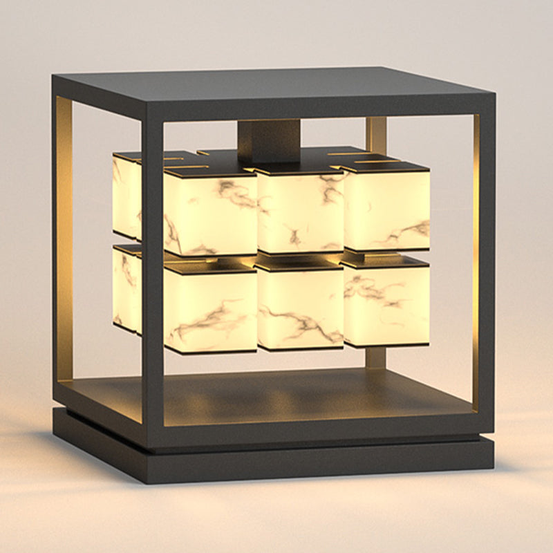 Modern Simple Metal Outdoor Light Cube Shape Waterproof Pillar Lamp for Outdoor