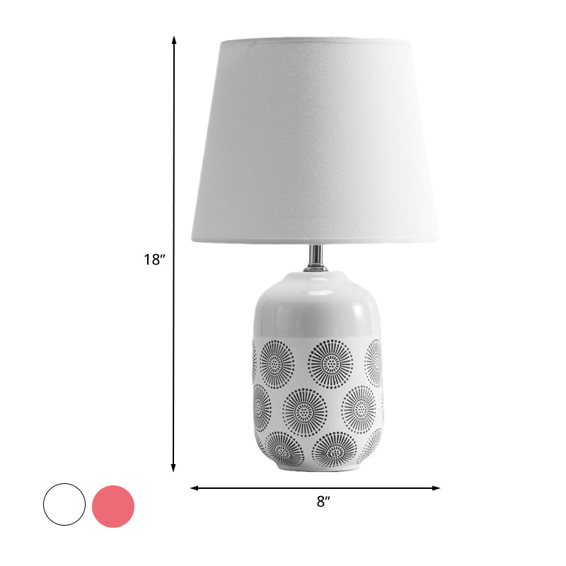 Keramische taps toelopende tafellamp minimaal 1 lamp wit/roze afwerking nachtlicht met stofschaduw voor woonkamer