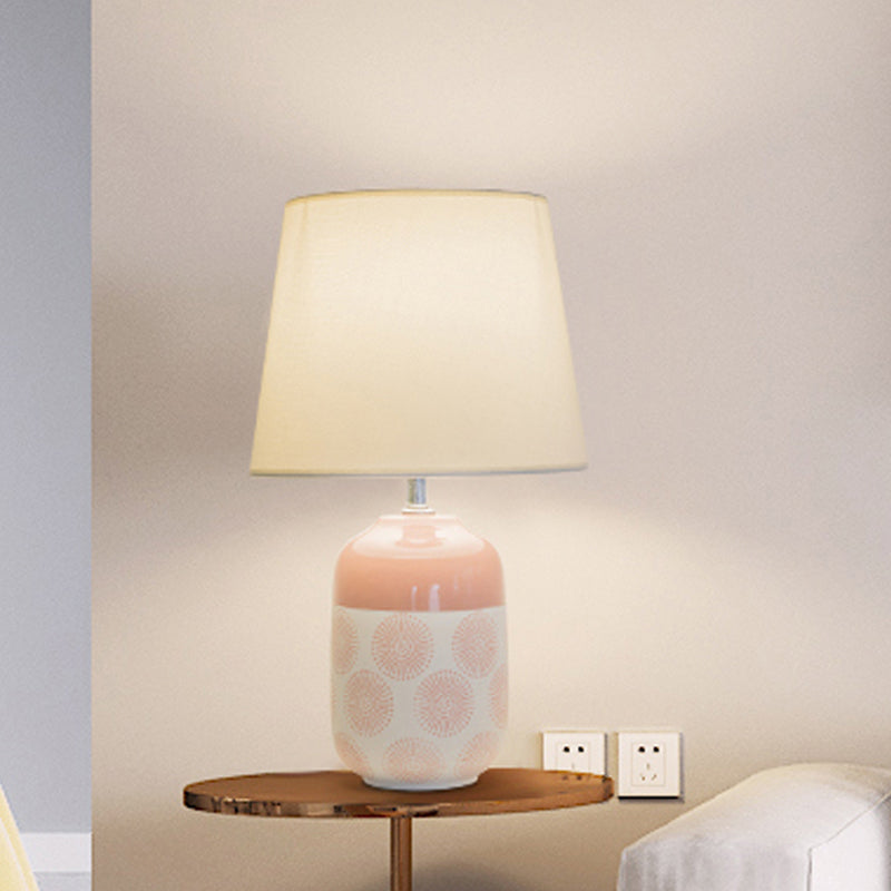 Keramische taps toelopende tafellamp minimaal 1 lamp wit/roze afwerking nachtlicht met stofschaduw voor woonkamer