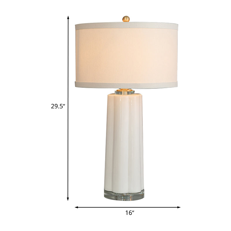 Luce da comodino in tessuto rotondo in ceramica Modernismo 1 Testa Lampada da tavolo da tavolo bianco