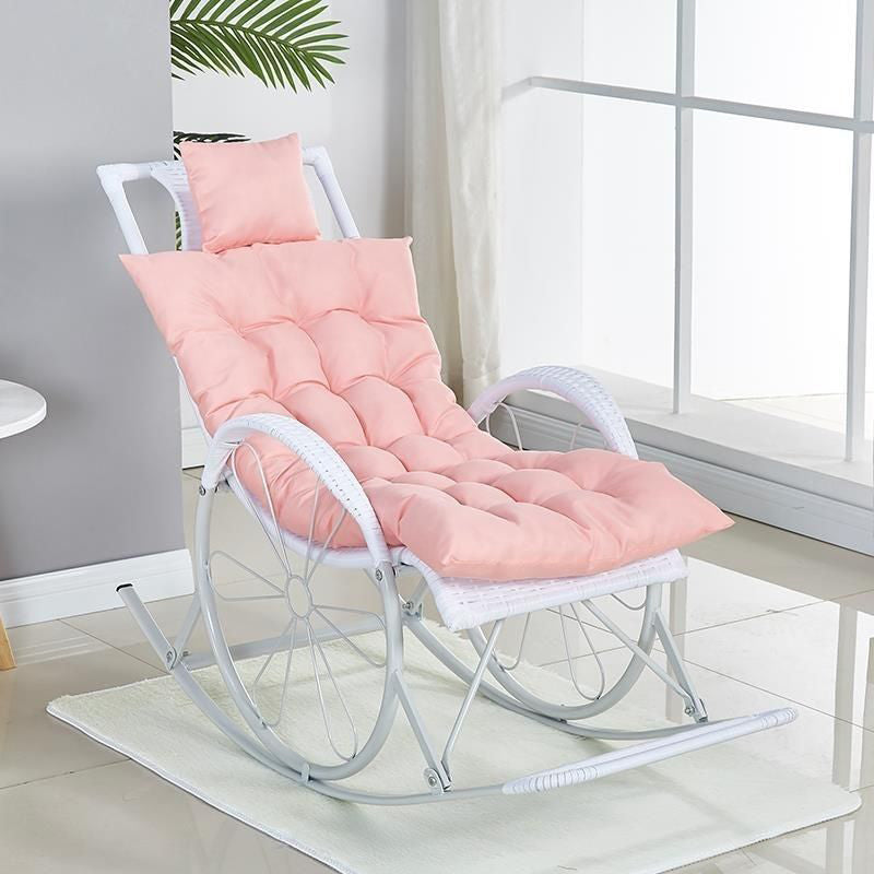 Rattan Rocking Accent Chair Modern Woven Rope Rocking Chair with Tufted Cushions