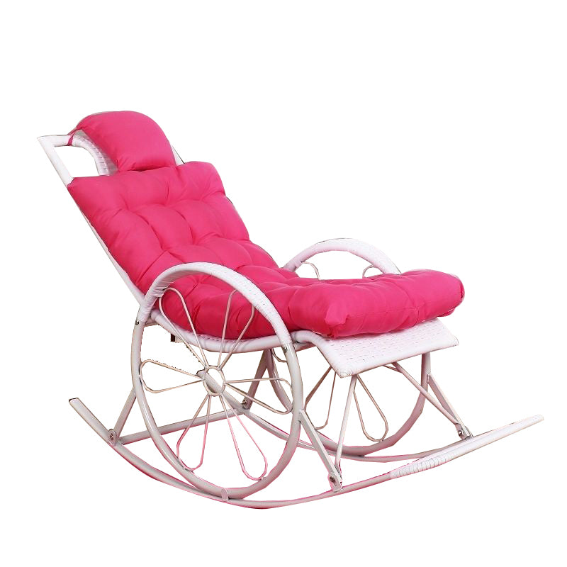 Rattan Rocking Accent Chair Modern Woven Rope Rocking Chair with Tufted Cushions