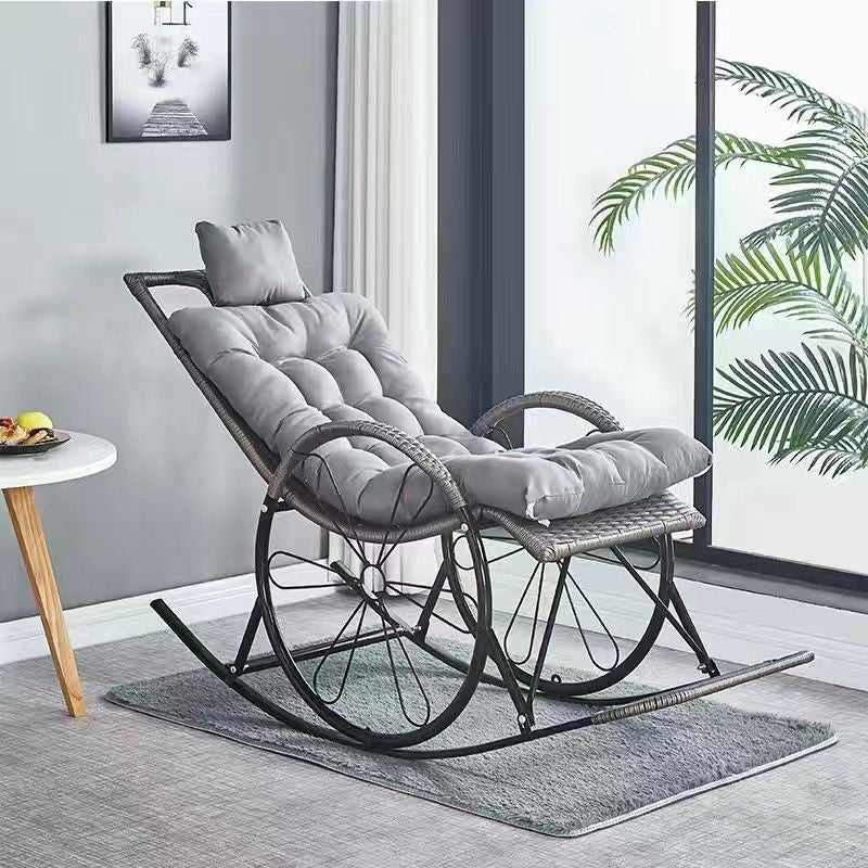 Rattan Rocking Accent Chair Modern Woven Rope Rocking Chair with Tufted Cushions