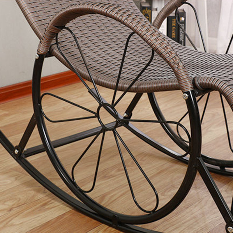 Rattan Rocking Accent Chair Modern Woven Rope Rocking Chair with Tufted Cushions