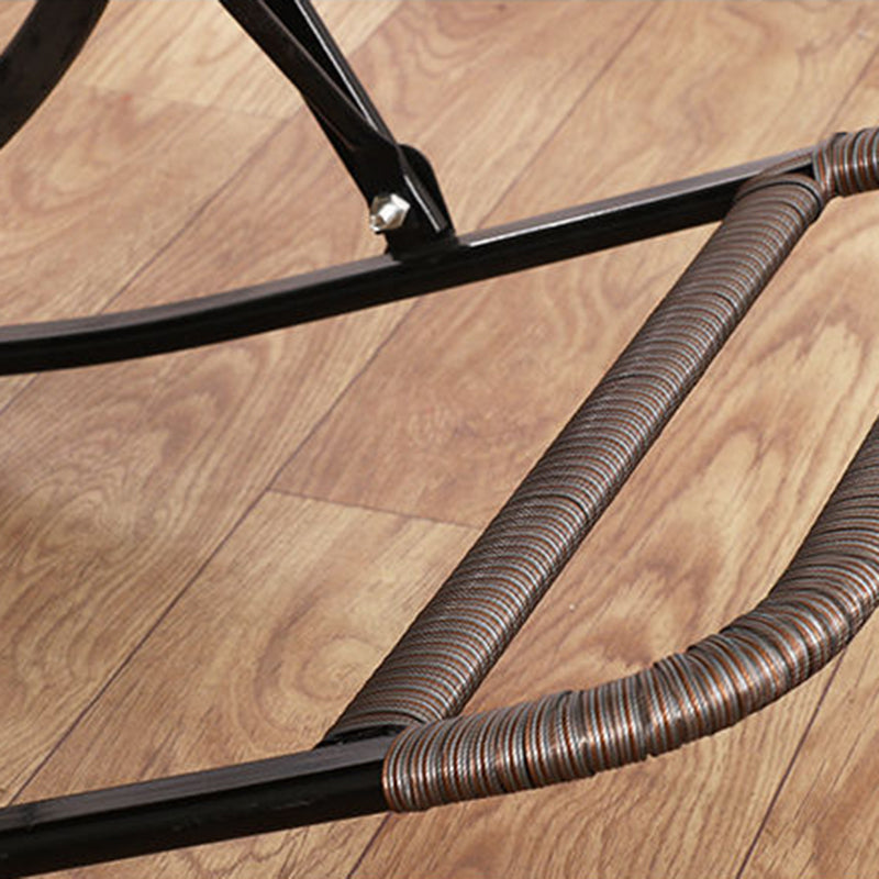 Rattan Rocking Accent Chair Modern Woven Rope Rocking Chair with Tufted Cushions