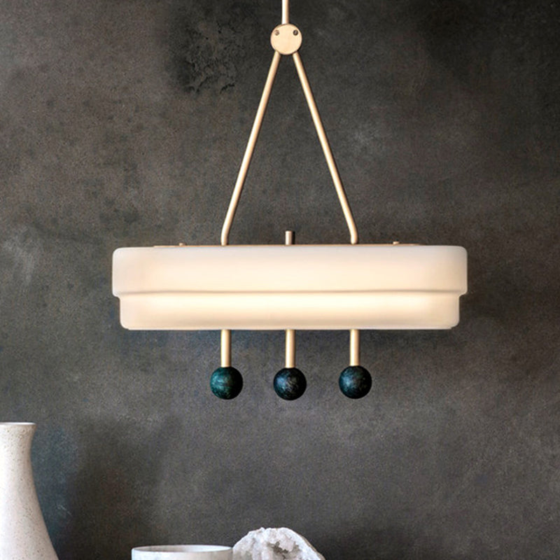 Opal Glass Linear Pendant Lighting Fixture Nordic LED Hanging Lamp Kit in White for Dining Room, White/Warm Light