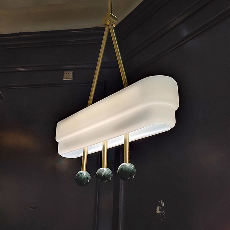 Opal Glass Linear Pendant Lighting Ayémorrage LED nordique Kit de lampe suspendue en blanc pour salle à manger, blanc / chaud