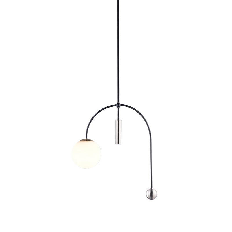White Glass Spherical Hanging Pendant Light Simplicity 1 Head Black Finish Ceiling Lamp for Kitchen