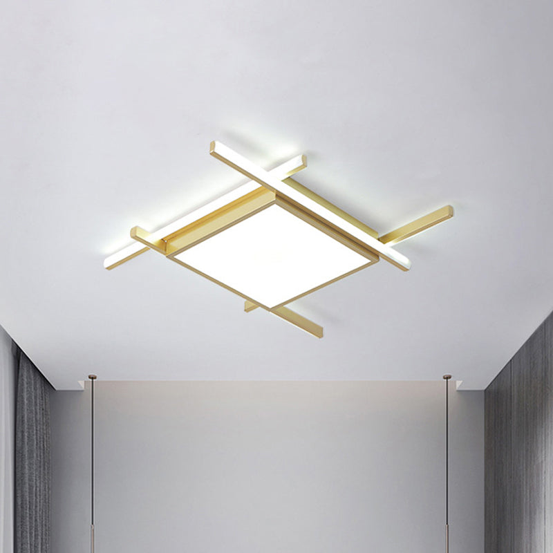 Square Flush Light Fixture Nordic Acrylic 18"/23" Wide LED Bedroom Close to Ceiling Lamp in Gold, Warm/White Light