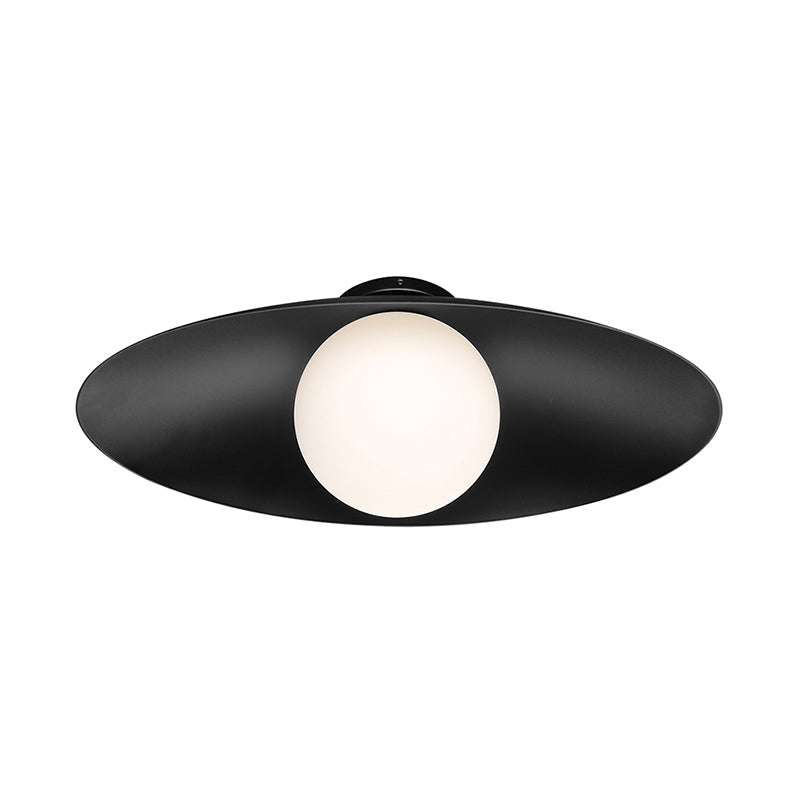 Plafonnier de couloir à 1 lumière en verre dépoli à montage encastré Orb simple en noir/blanc avec abat-jour ovale en métal