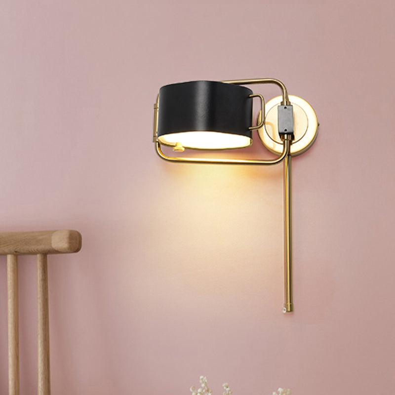 Drum Wall Sconce Lighting Contemporary Acrylic LED Black Finish Wall Light Fixture for Bedroom
