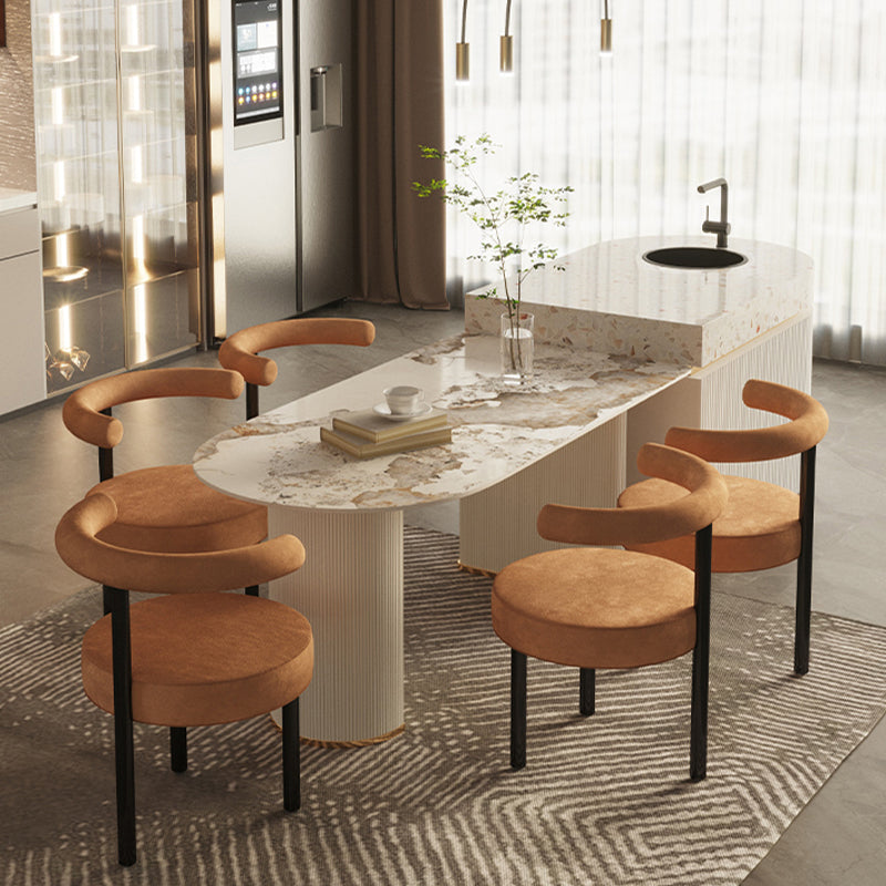 White Stone Top Dinette Table with Double Pedestal Modern Free Form Dining Table