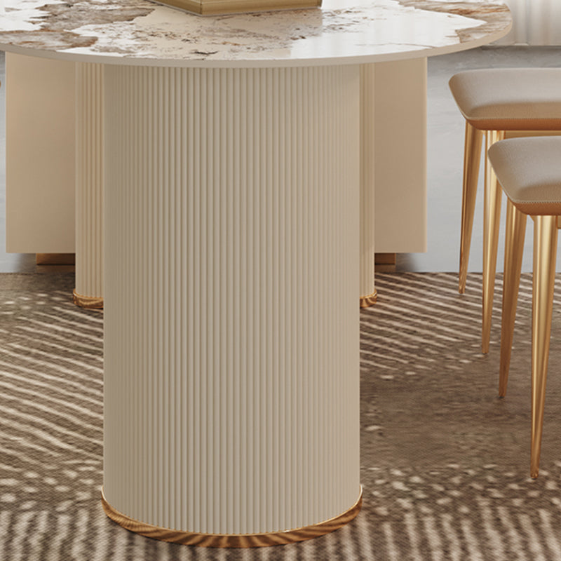 White Stone Top Dinette Table with Double Pedestal Modern Free Form Dining Table