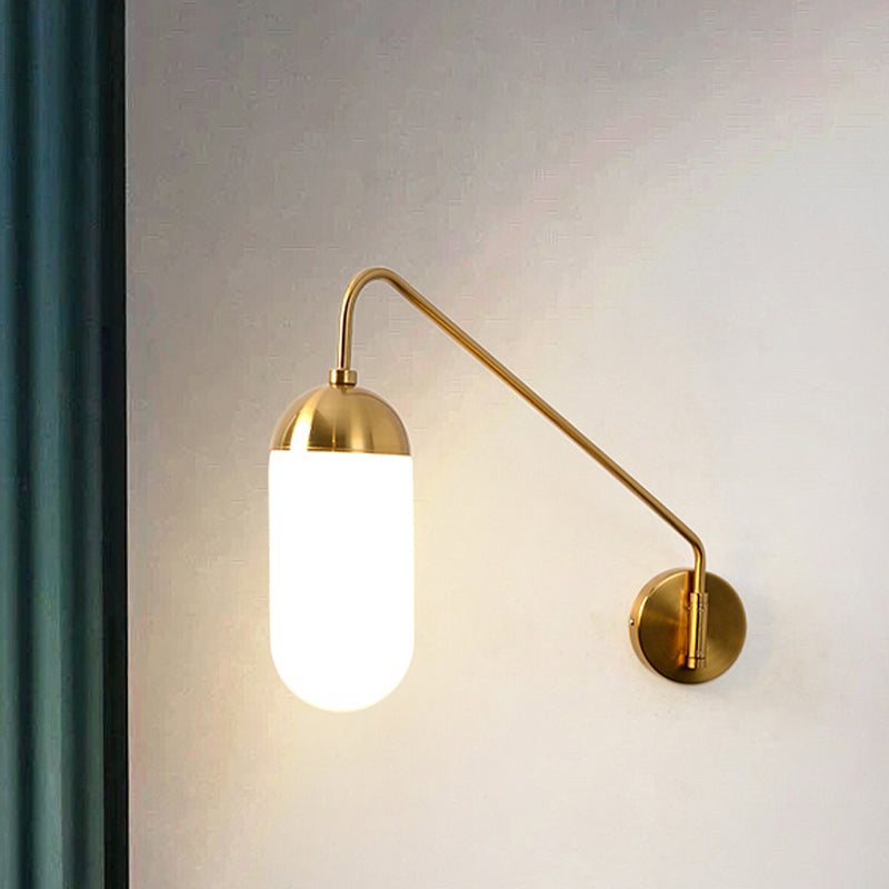 Nordic Tablet Frosted Glass Wall Sconce Lighting 1 Head Wall Light Fixture in Brass for Bedroom