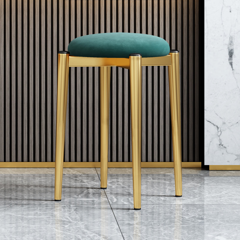 Luxury Ottoman Velvet Tear Resistant Metal Legs Solid Color Round Ottoman