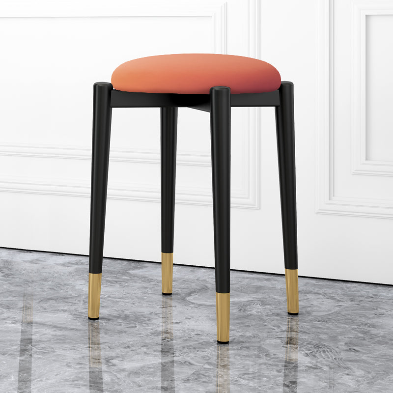 Luxury Ottoman Velvet Tear Resistant Metal Legs Solid Color Round Ottoman