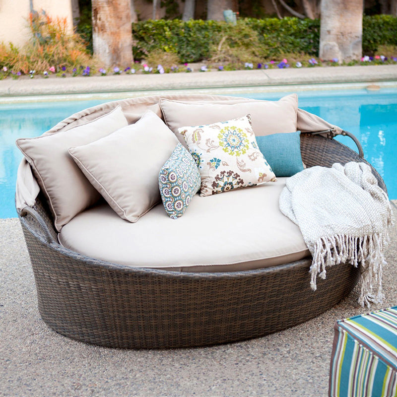 Round Cushion Patio Daybed Water Resistant Outdoor Sofa with Canopy