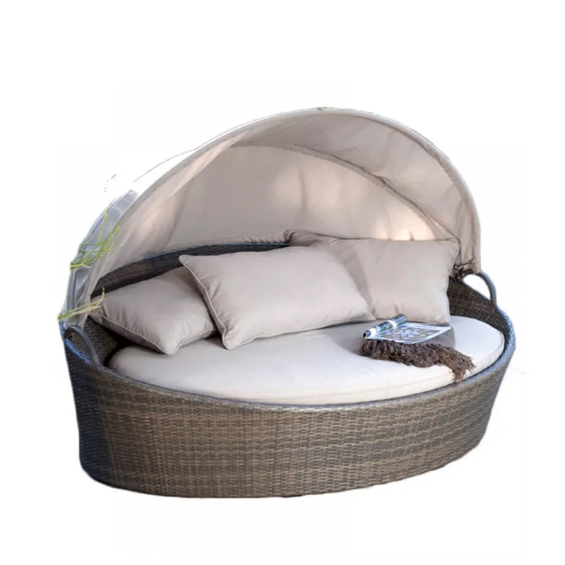 Round Cushion Patio Daybed Water Resistant Outdoor Sofa with Canopy