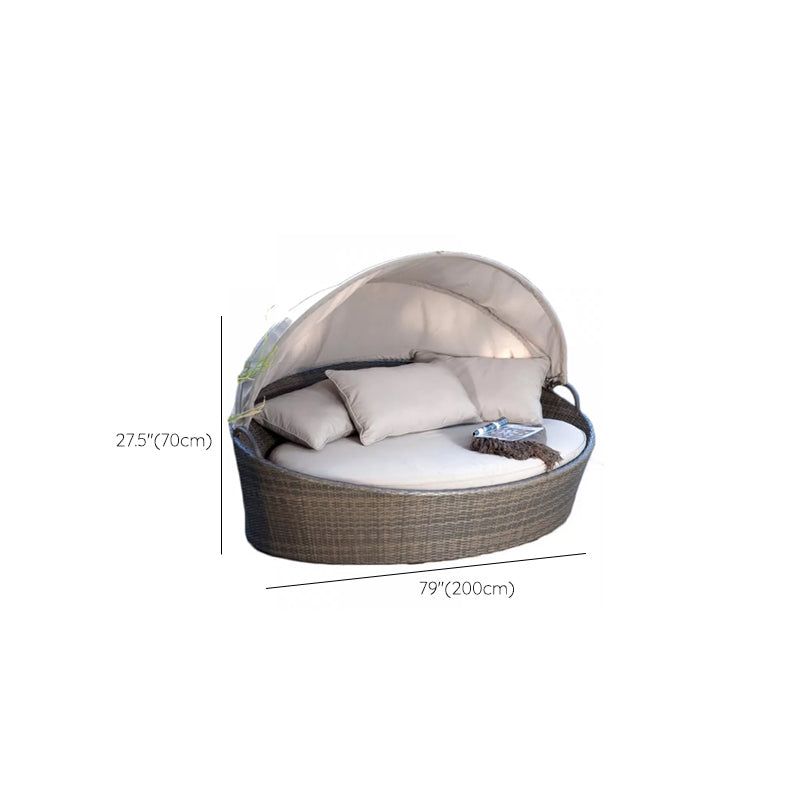 Round Cushion Patio Daybed Water Resistant Outdoor Sofa with Canopy