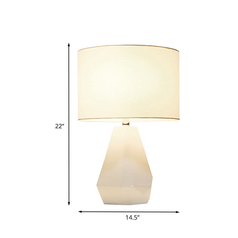Lampada da comodino in resina modernista a 1 testa con luce per libro da lettura con finitura bianca e paralume in tessuto cilindrico