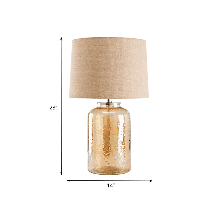 Lampada da tavolo in vaso di vetro ambrato Lampada da comodino contemporanea in tessuto di lino con 1 lampadina per comodino
