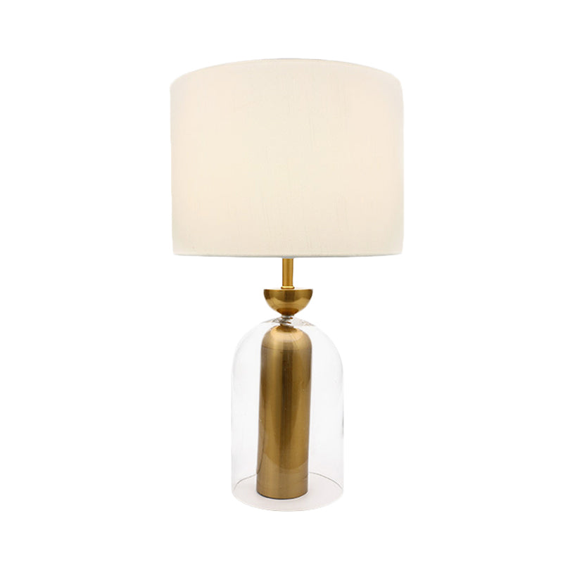 Bell Nachttisch Leichtes Glas 1-Kopf-Einfache Plug-in-Nachttisch-Lampe mit weißem Stofffarbe