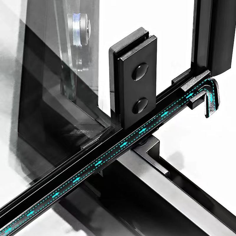 Transparent Pivot Shower Bath Door Silver and Black Frame Shower Door