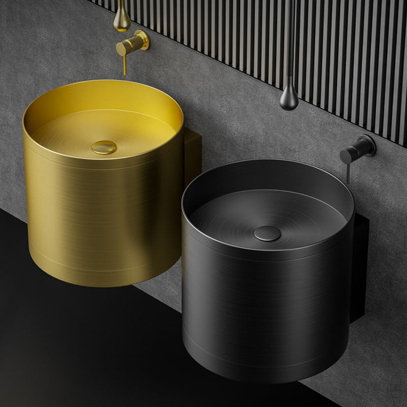 Contemporary Bathroom Sink with Pop-Up Drain Round Metal Wall Mount Bathroom Sink