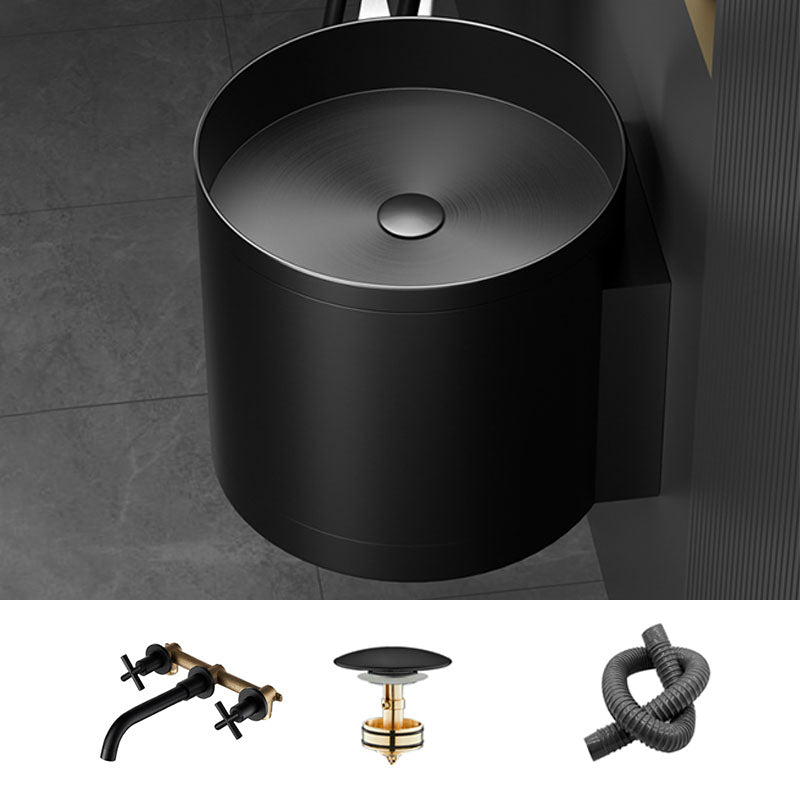 Contemporary Bathroom Sink with Pop-Up Drain Round Metal Wall Mount Bathroom Sink