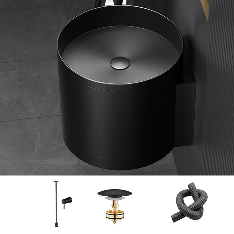 Contemporary Bathroom Sink with Pop-Up Drain Round Metal Wall Mount Bathroom Sink