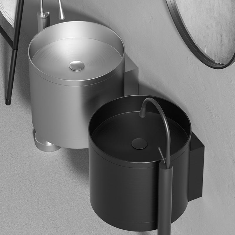 Contemporary Bathroom Sink with Pop-Up Drain Round Metal Wall Mount Bathroom Sink