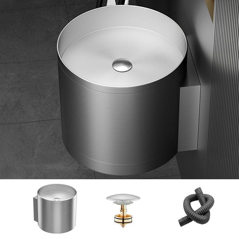 Contemporary Bathroom Sink with Pop-Up Drain Round Metal Wall Mount Bathroom Sink