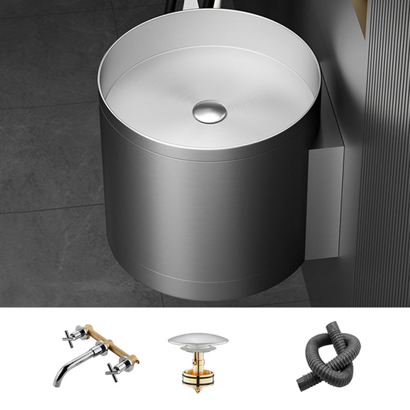 Contemporary Bathroom Sink with Pop-Up Drain Round Metal Wall Mount Bathroom Sink