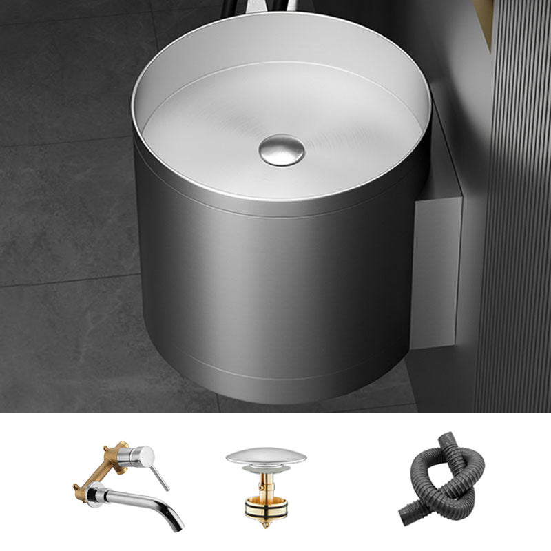 Contemporary Bathroom Sink with Pop-Up Drain Round Metal Wall Mount Bathroom Sink