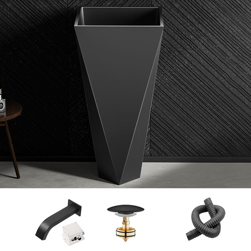 Modern Bathroom Sink with Pop-Up Drain Metal Rectangular Pedestal Bathroom Sink