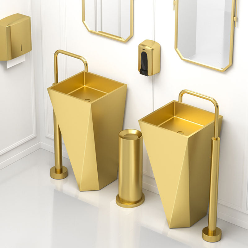 Modern Bathroom Sink with Pop-Up Drain Metal Rectangular Pedestal Bathroom Sink