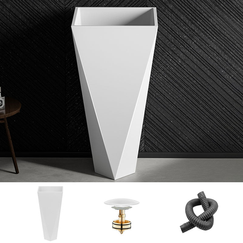 Modern Bathroom Sink with Pop-Up Drain Metal Rectangular Pedestal Bathroom Sink