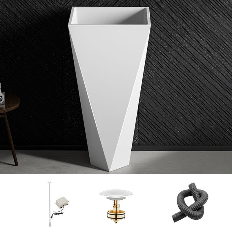 Modern Bathroom Sink with Pop-Up Drain Metal Rectangular Pedestal Bathroom Sink