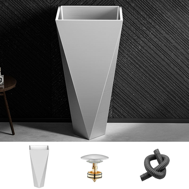 Modern Bathroom Sink with Pop-Up Drain Metal Rectangular Pedestal Bathroom Sink