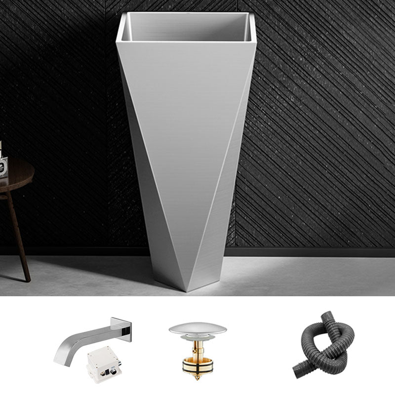 Modern Bathroom Sink with Pop-Up Drain Metal Rectangular Pedestal Bathroom Sink
