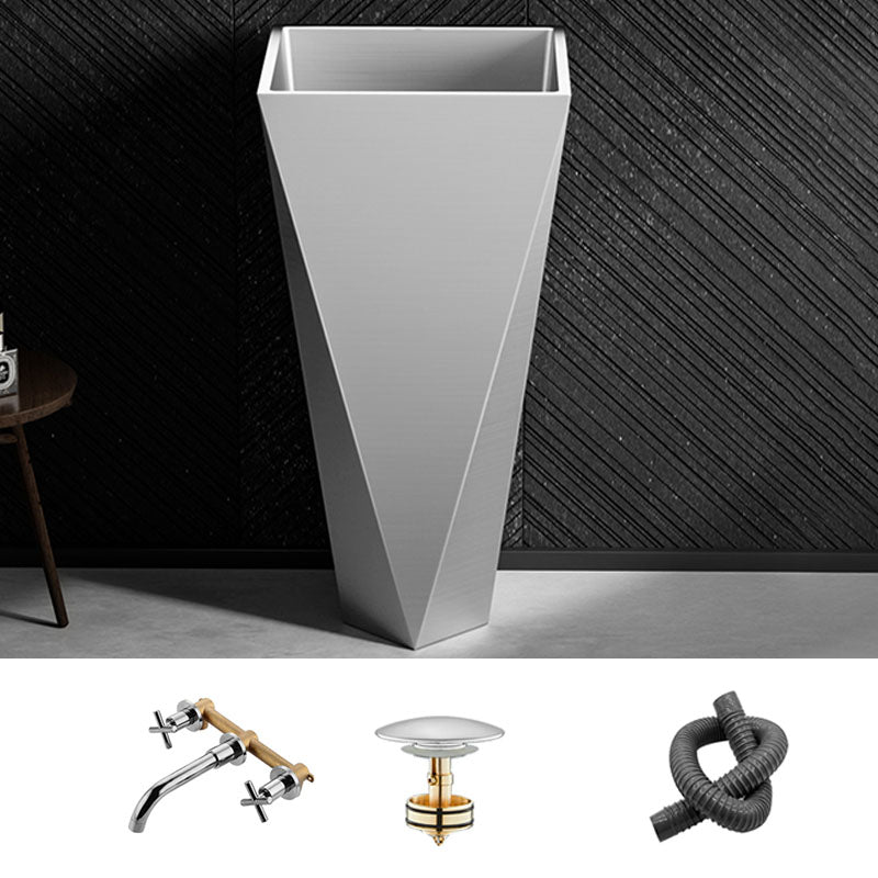 Modern Bathroom Sink with Pop-Up Drain Metal Rectangular Pedestal Bathroom Sink