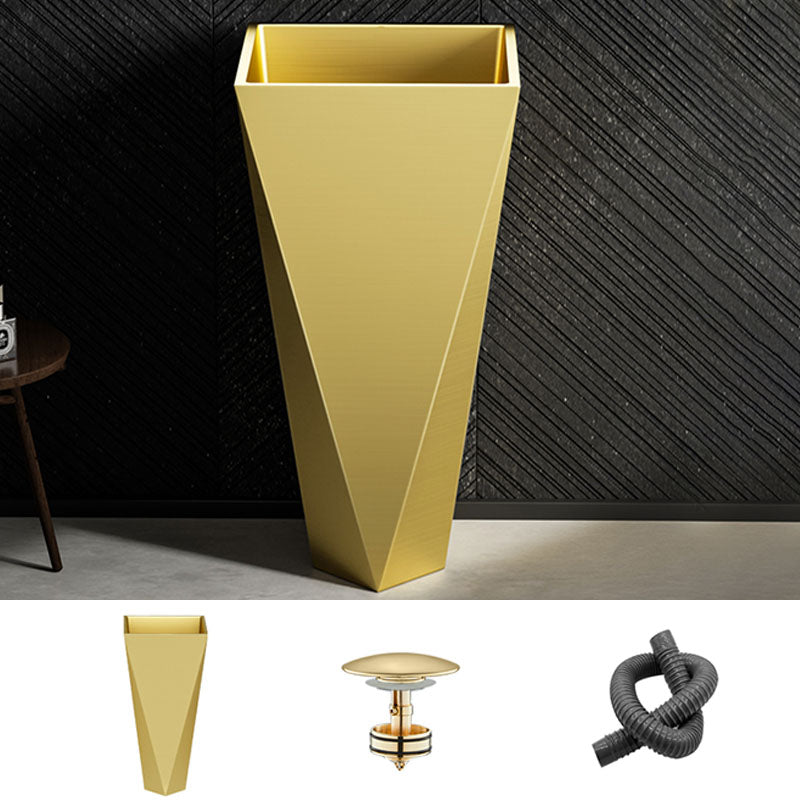 Modern Bathroom Sink with Pop-Up Drain Metal Rectangular Pedestal Bathroom Sink