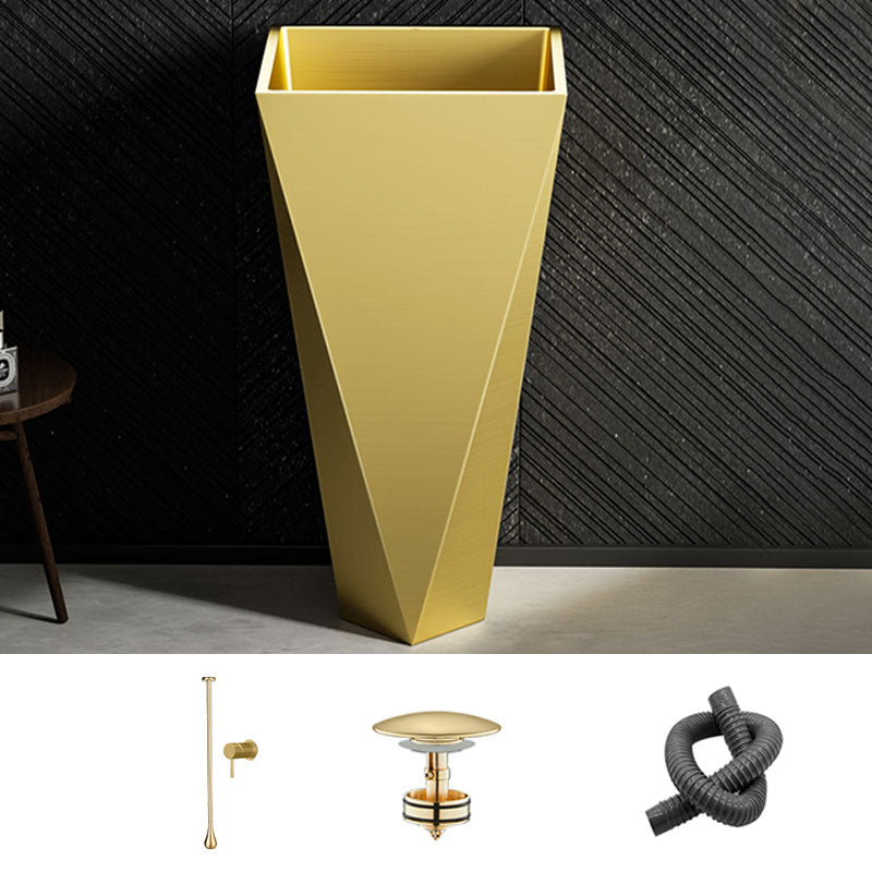 Modern Bathroom Sink with Pop-Up Drain Metal Rectangular Pedestal Bathroom Sink