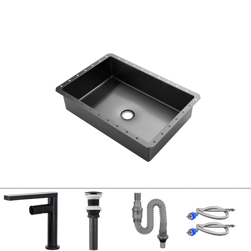 Modern Black Basin Sink Stainless Steel Rectangular Undermount Bathroom Sink