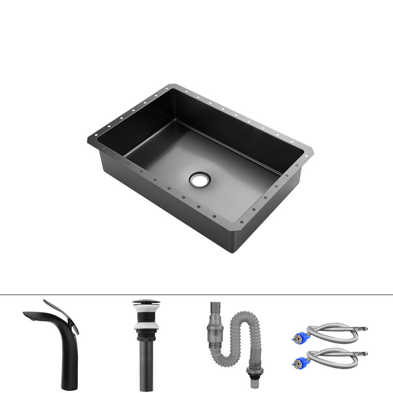 Modern Black Basin Sink Stainless Steel Rectangular Undermount Bathroom Sink