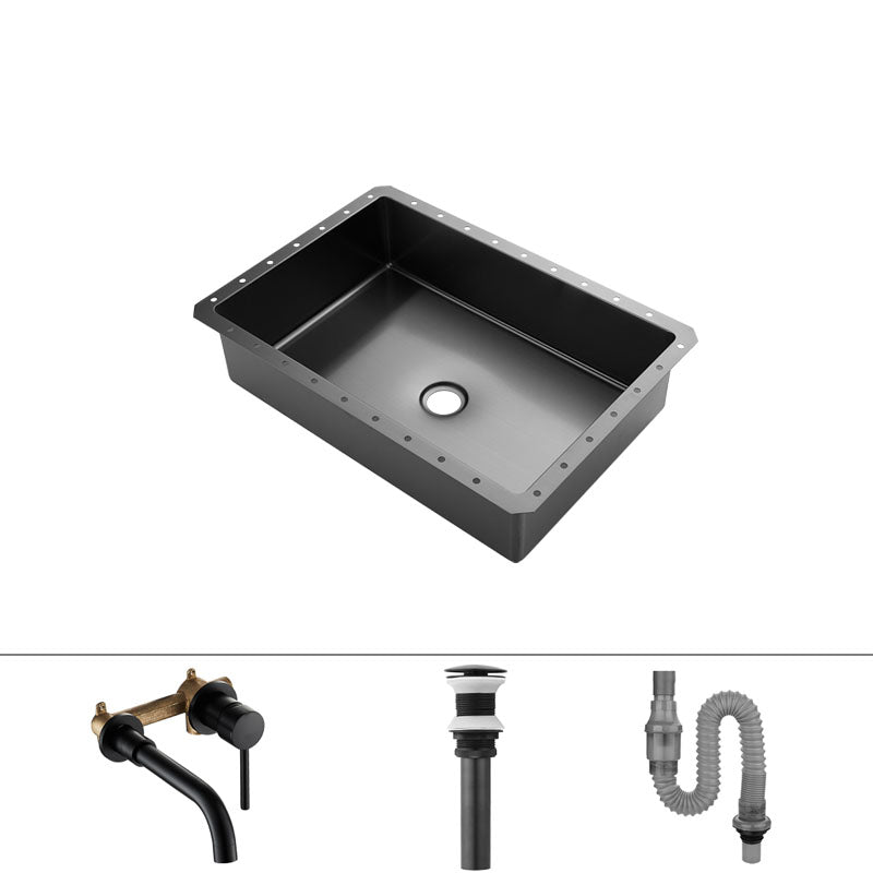 Modern Black Basin Sink Stainless Steel Rectangular Undermount Bathroom Sink
