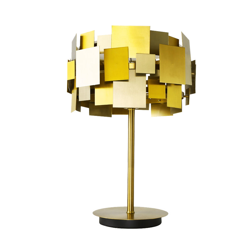 Luz de mesa del panel de rectángulo de metal Posta-moderna 1 Lámpara de lectura de acabado de oro de la bombilla para el dormitorio